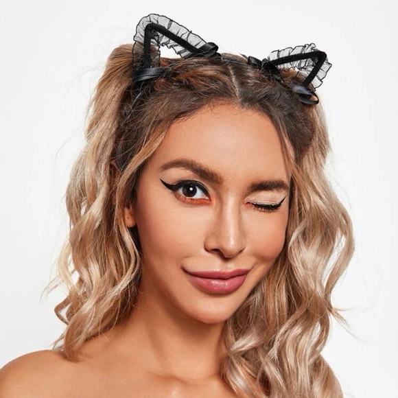 🐈‍⬛ Super Cute Lace Ribbon Bow Kitty Cat Ears Headband Headdress 🐈‍⬛ - Picture 6 of 6